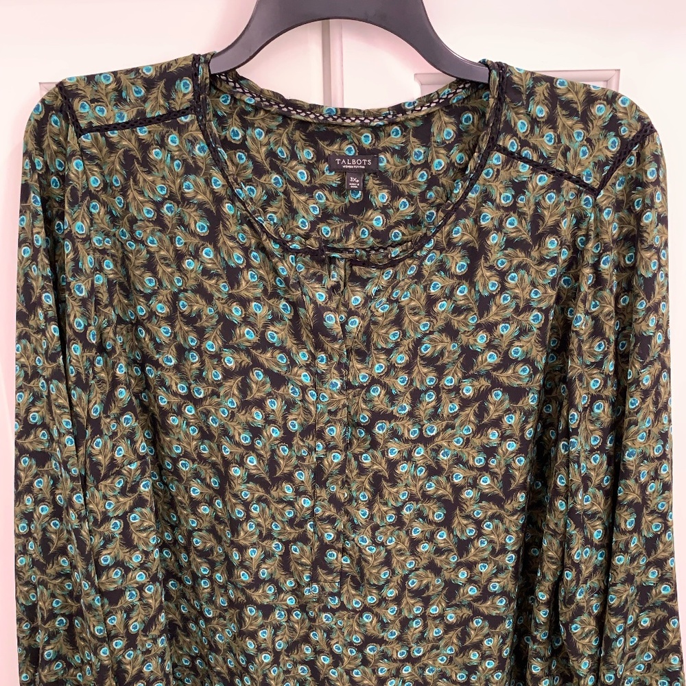 Talbots Peacock Print Blouse 3XP